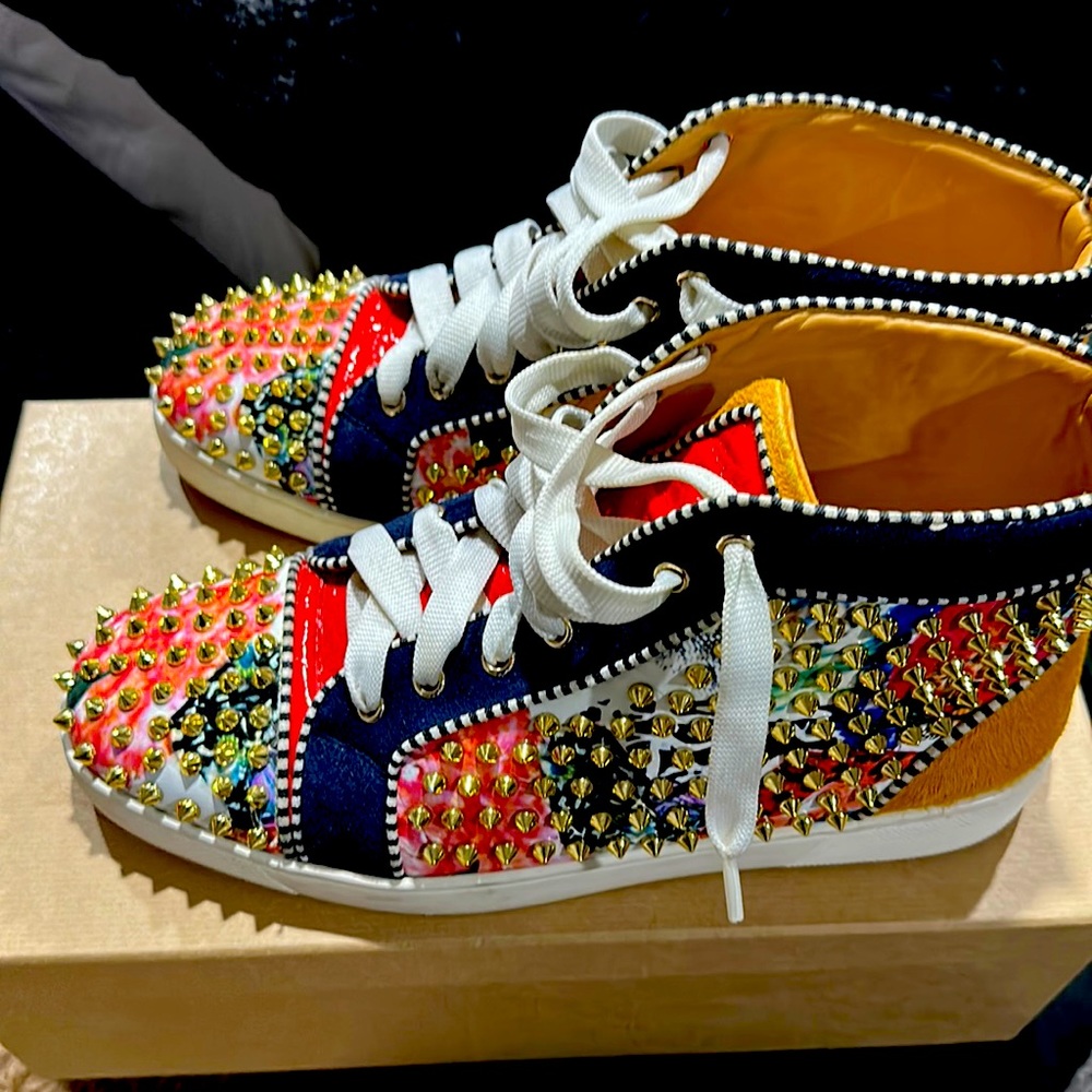 Barely won Christian Louboutin shoes with box with golden spikes